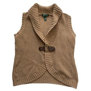 Lauren Ralph Lauren Petite Cable Knit Buckle Sweater Vest Tan Size P/P Small